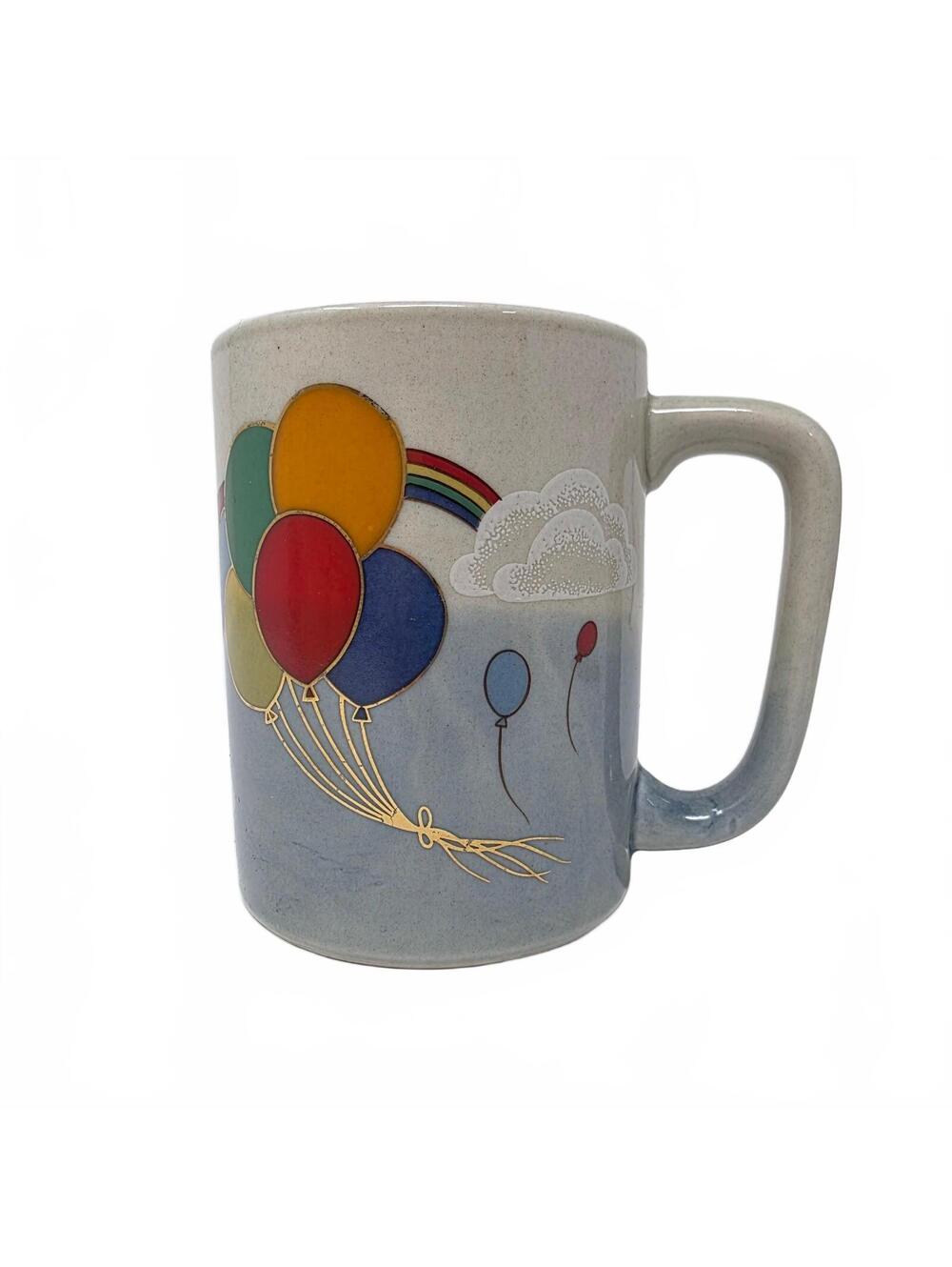 Vintage Otagiri Japan Rainbow Balloon Mug Gold Trim Stoneware 1980s